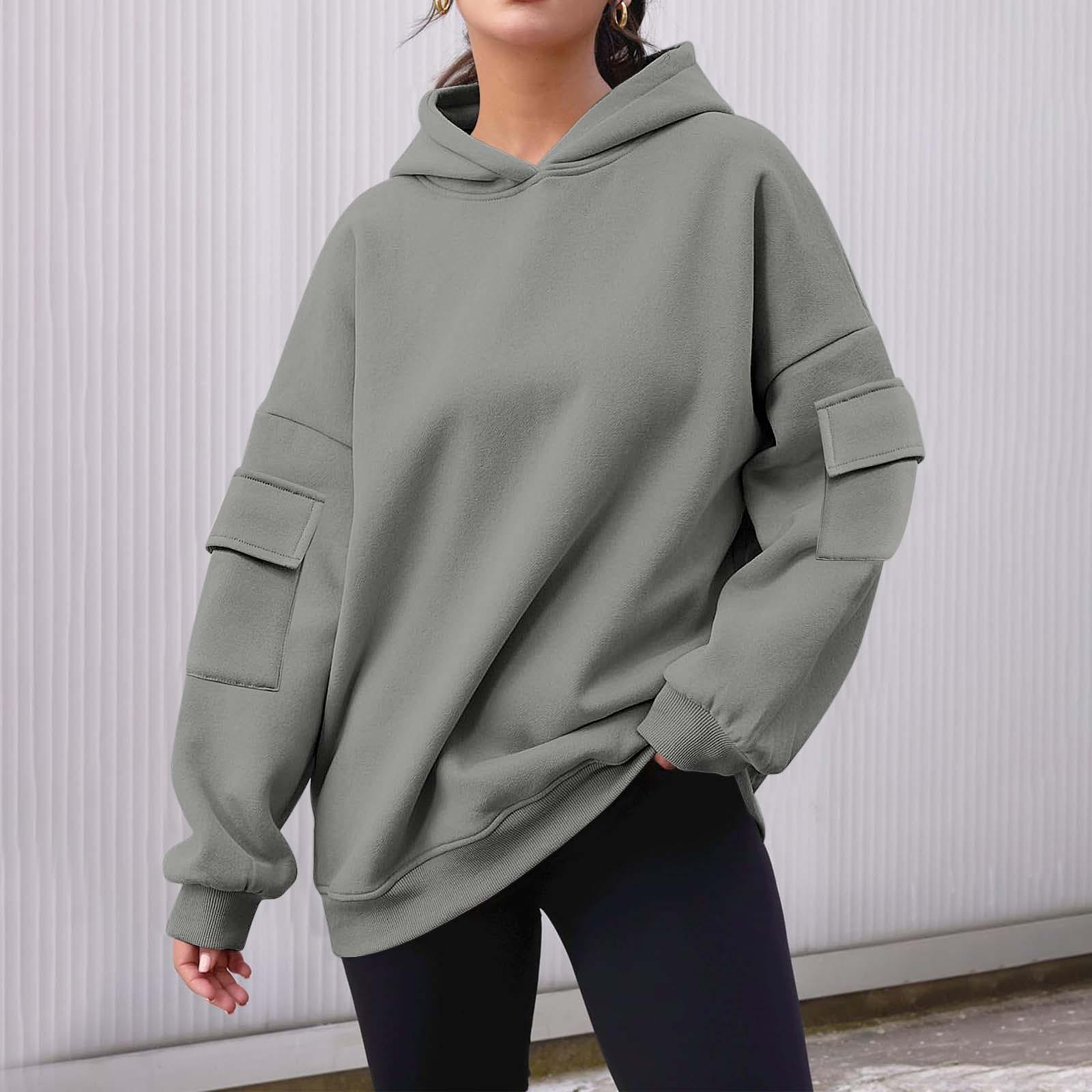 

Женские свитшоты оверсайз, флисовые толстовки с длинным рукавом, осенние наряды с карманом XL