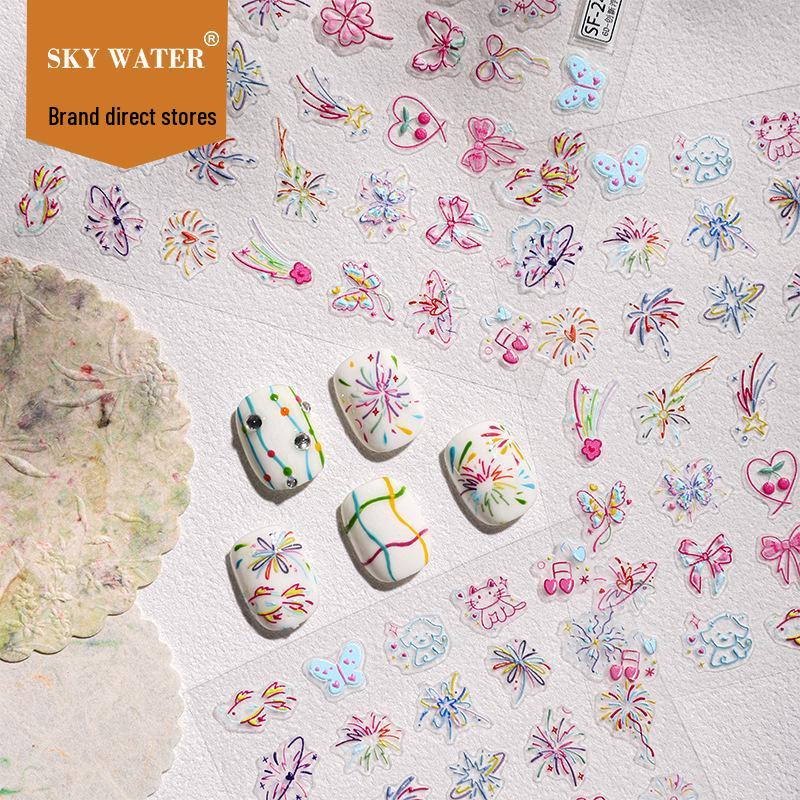 SKY New Year 3D Embossed Nail Stickers - Fireworks, Fairy, Cat, Dog, Butterfly, Koi Fish Designs
