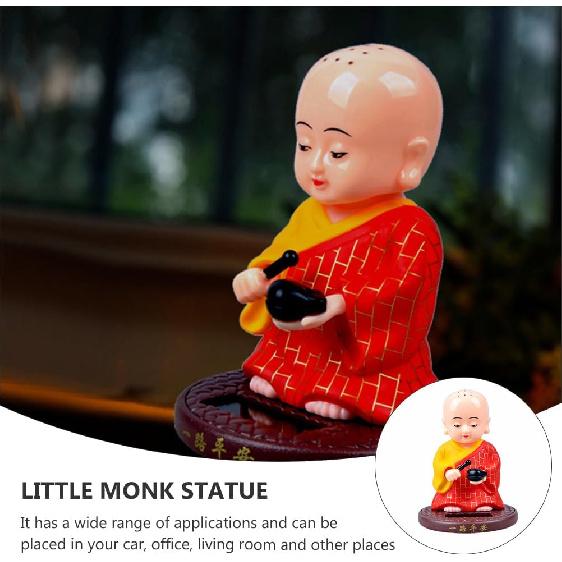PRETYZOOM Little Monk Figurine, Solar-Powered Monk Ornament Car Dashboard Decoration, Plastic Monk Buddha Statue Bobble Head Toy for Home Office