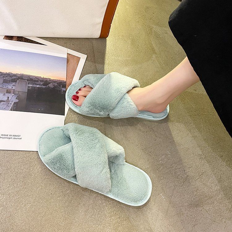 Fashion home cross comfortable cotton slippers women's 2025 autumn and winter new indoor soft bottom flat bottom fluffy slippers