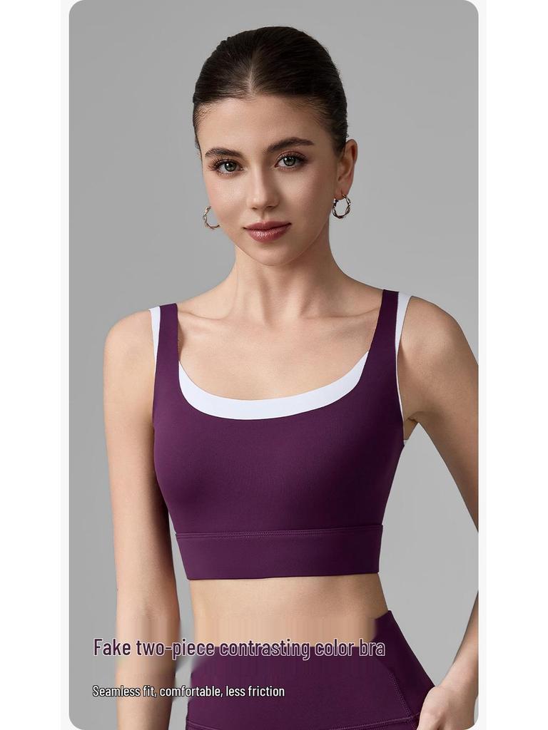 Women's Color Block Sports Bra with Chest Pads - U-Shaped Back Yoga Tank 2026