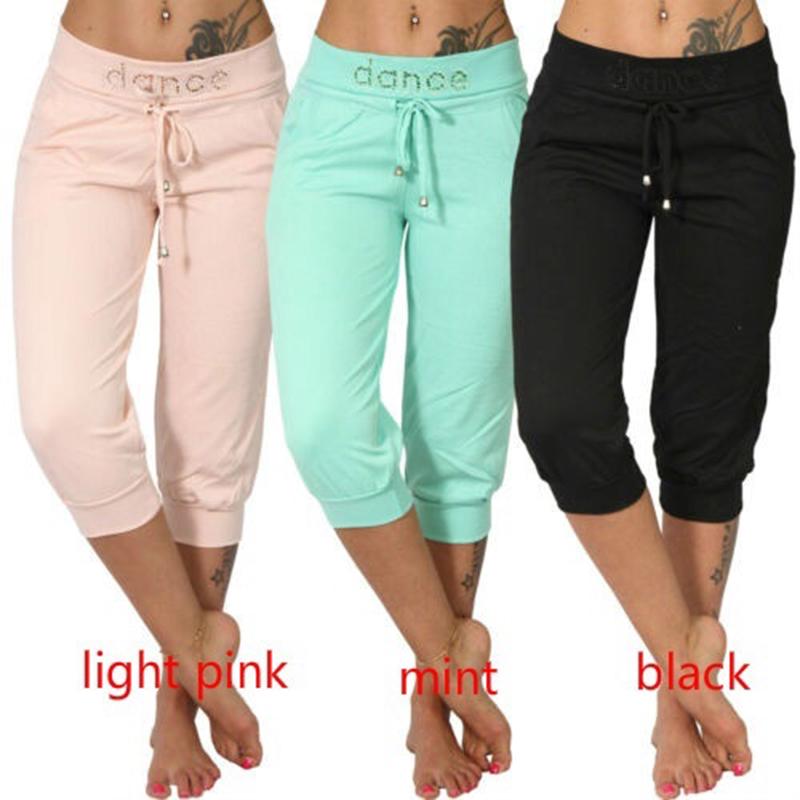 

Женская мода Эластичная талия 3/4 Jegging Capri Hose Strass Dance Paisley Drawstring Повседневные спортивные фитнес-брюки