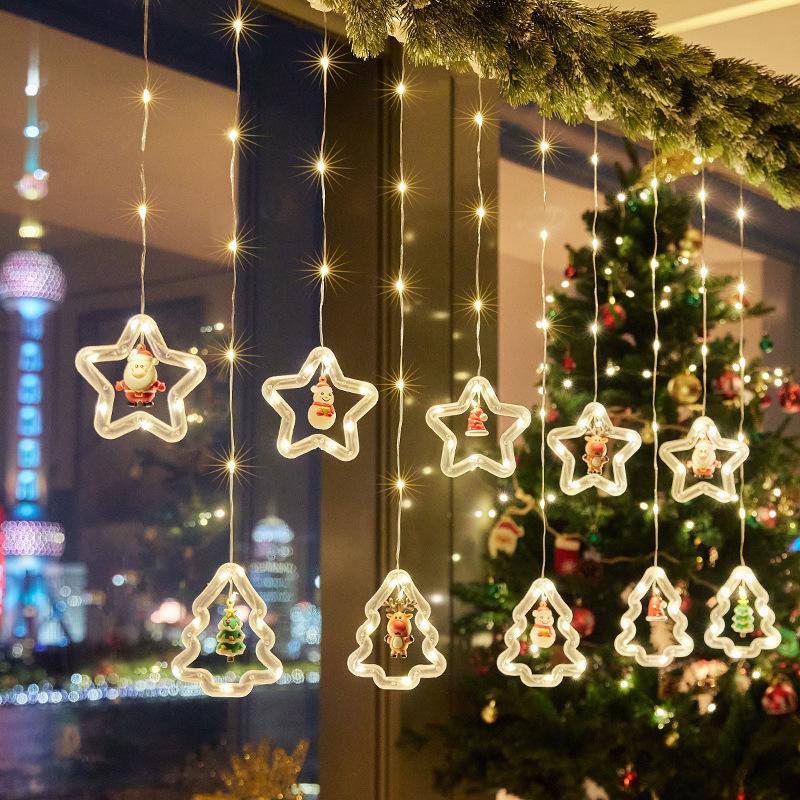 Christmas Decorations LED Lights Flashing Light String Snowflake Stars Christmas Tree Window Store Curtain Lights Pendant