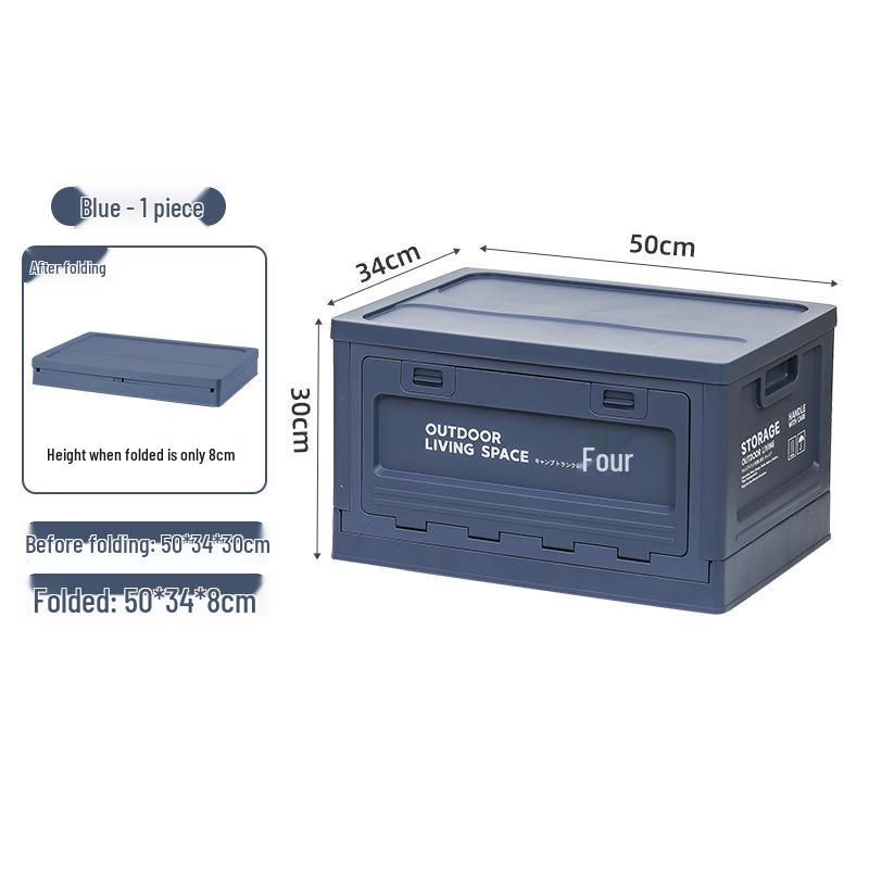Folding Camping Storage Box with Wooden Lid - Outdoor Picnic & Car Trunk Organizer