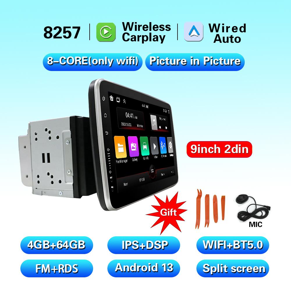 

9\10inch 2DIN 360° Rotatable Universal Multimedia Video Player Car Radio with CarPlay Android 13 Auto WiFi 4G GPS Navigation BT5 9 8257 4G 64G