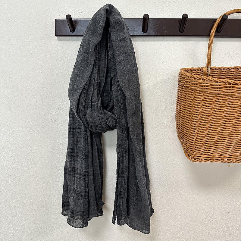 Scarf for Women Spring and Autumn Linen Plaid Scarf Enlarged Thin Long Shawl Autumn and Winter