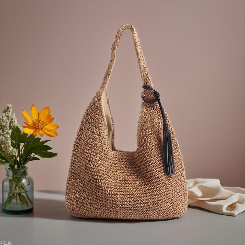 IELGY One-Shoulder Large-Capacity Straw Bag Casual Portable Commuter Bag
