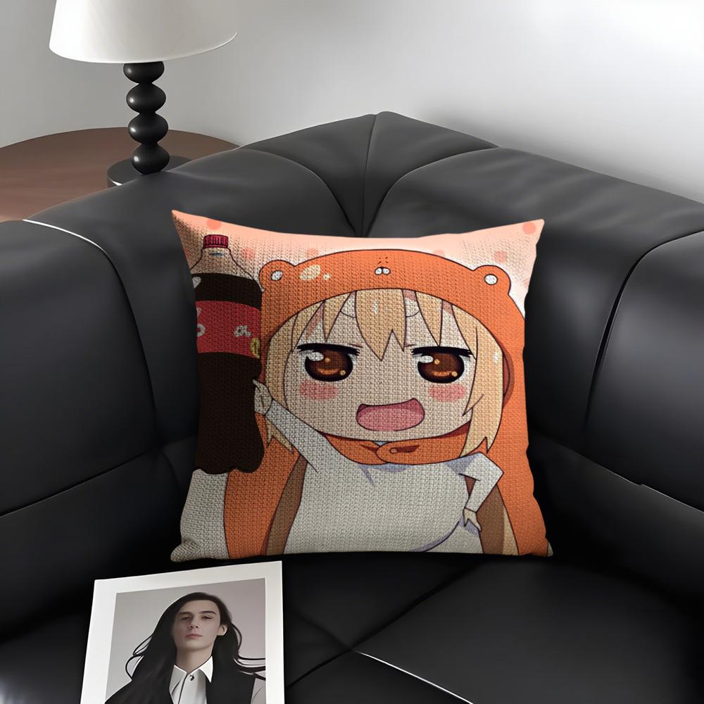 Doma U-Umaru Anime Cushion Cover Natural Linen Organic Fabric Double-Sided Printing Sofa Home Decor Gift Pillow Case