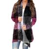 Women's Casual Fashion Plaid Print Half-open Collar Mid-length Irregular Hem Cardigan Jacket