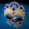 Ethnic Style Dance Luxury Pearl Gold Crown Hollow Design Bridal Wedding Decoration Alloy Crown Earrings