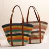 Summer Bali Women Rainbow Color Handbag Beach Bag Rattan Woven Handmade Knitted Large Capacity Tote Straw Women Shoulder Bag Sac