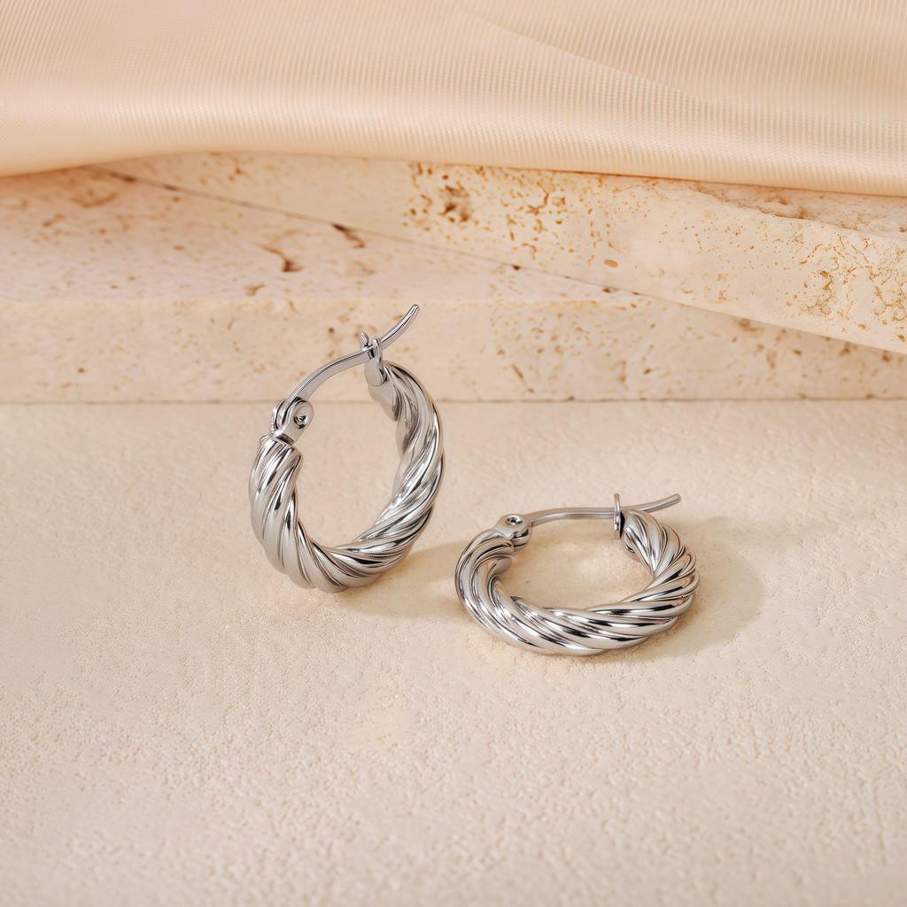 2025 Bestseller Twisted Pattern Hoop Earrings, Titanium Steel, European & American Style, Versatile Design.
