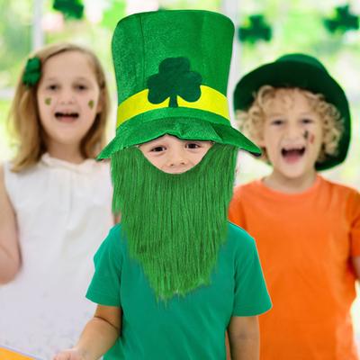 Sombrero de copa para el Día de San Patricio, Barba postiza festiva, Disfraz de celebración verde para Festival irlandés, Suministros de decoración para fiesta de cumpleaños