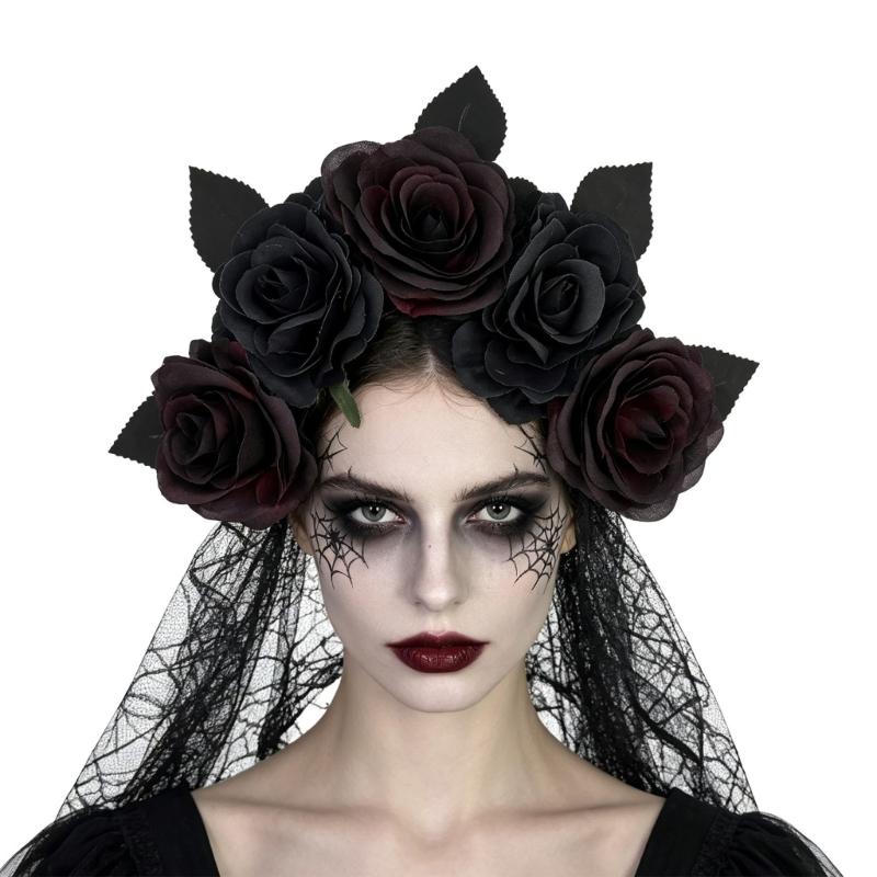 Rose Lace Headband for Women, Gothic Costume Headpiece for Halloween Parties, Cosplay Styling, Stage and Photo Looks