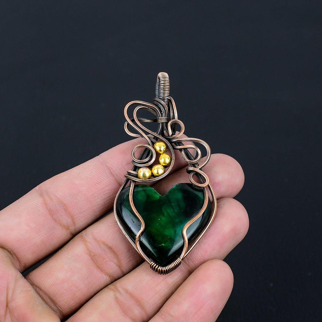 Green Flash Labradorite Gemstone Pure Copper Wire Wrapped Handmade Pendant Jewelry For Gift