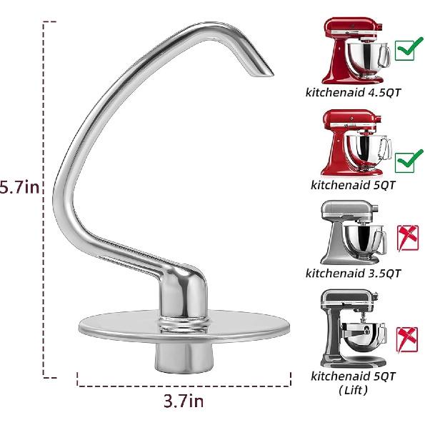 Dough Hook & Flat Beater Attachments for KitchenAid 4.5 QT Tilt-Head Stand Mixer, All Parts Dishwasher Safe