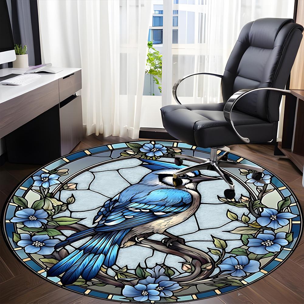 1pc Stained Glass Bird Office Round Area Rug, Under Office Chairs Bedroom Living Room Home Decor, Room Deco