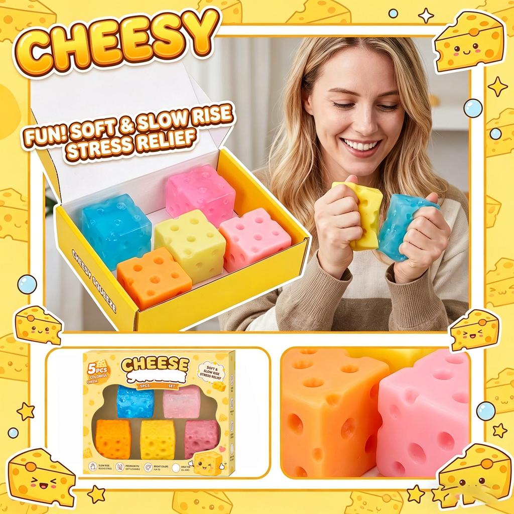 Set of 5 Slow Rebound Cheese Squeeze Toys Stress Relief Soft Foam Sensory Fidget Toy for Anxiety and Focus Improvement