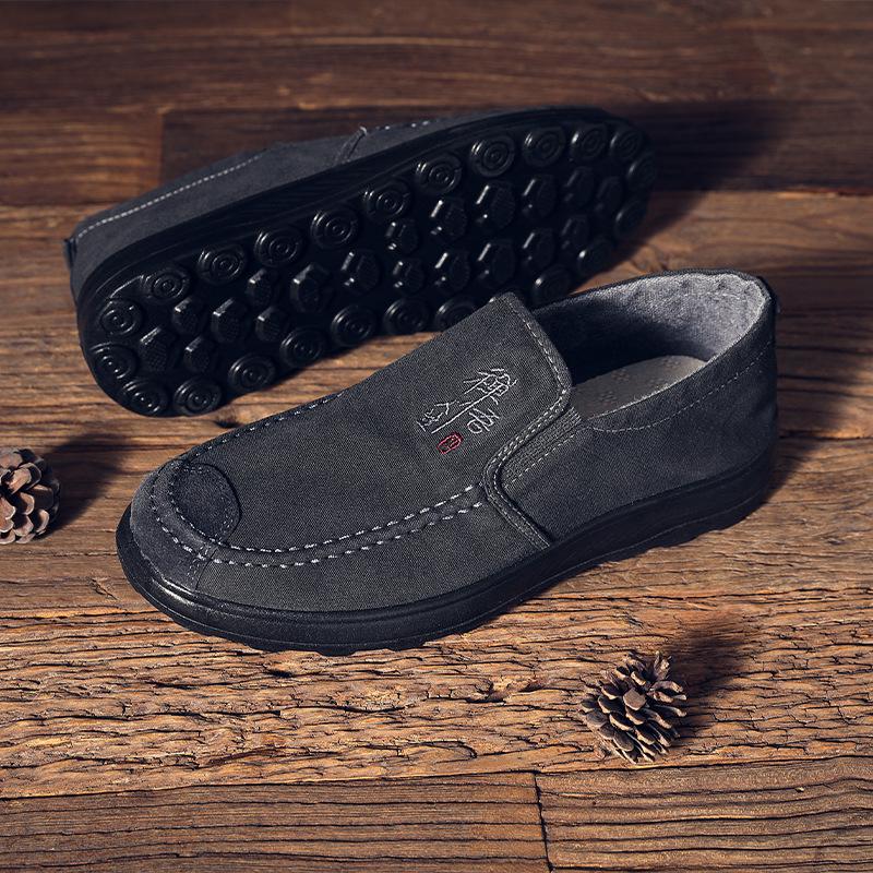 Men's Shoes Old Beijing Cloth Shoes Comfortable One-pedal Lazy Canvas Shoes Fashion Casual Shoes Middle-aged and Elderly Soft-soled Walking Shoes