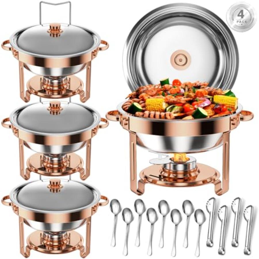 

Round Chafing Dishes for Buffet 5 Qt High Grade Buffet Set Full Size Pan Rolled-Edge Design Food Warmers for Parties Wedding Bi