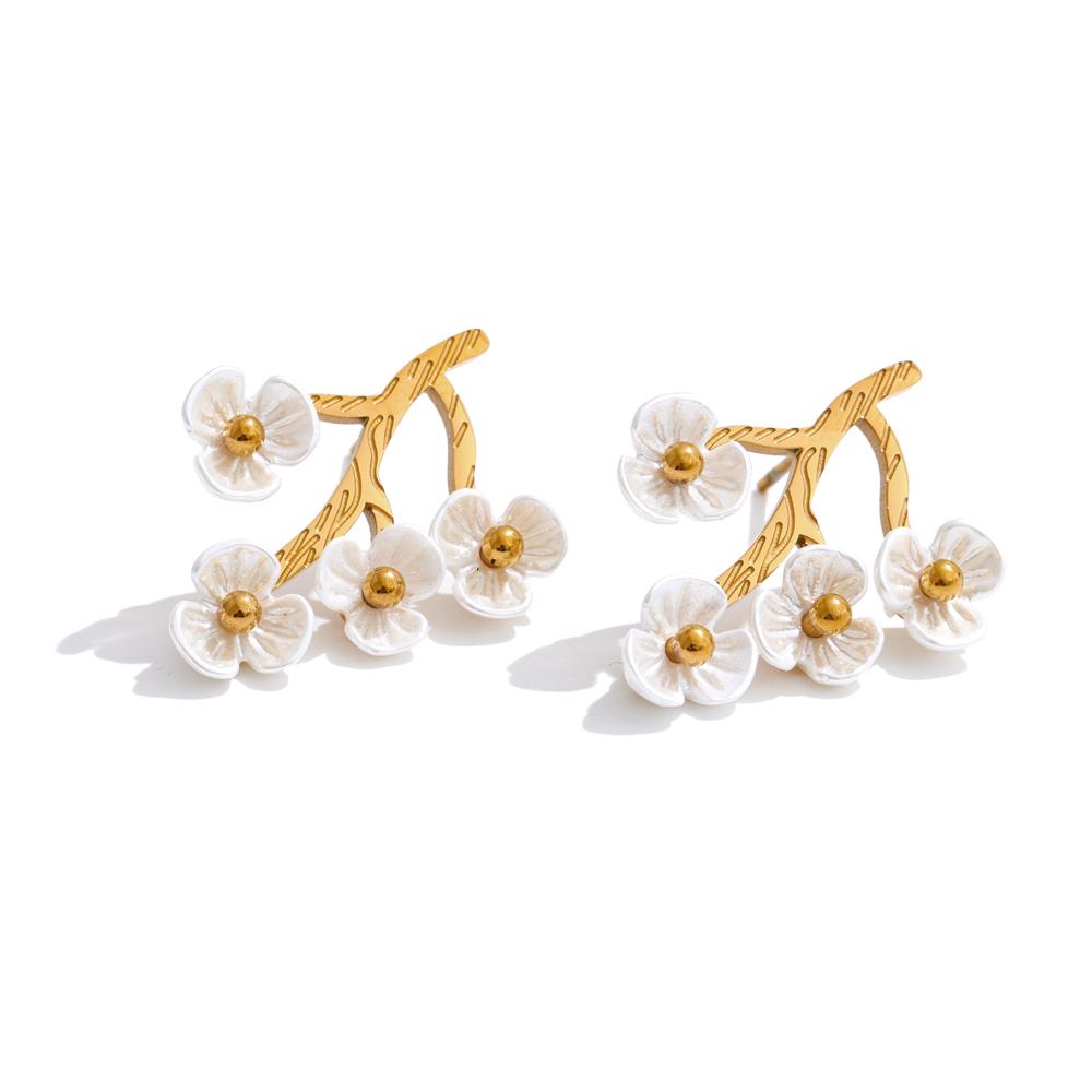 

Yhpup Sweet Plastic Flower Korean Stud Earrings 18K Gold Color PVD Plated Stainless Steel Trending Fairy Jewelry 2025 Gift