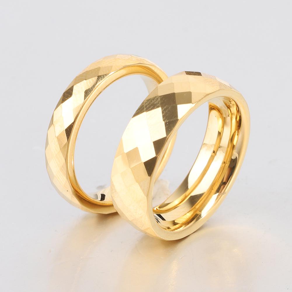 European American Ins New Tungsten Steel 4MM 6MM Faceted Polygon Rhombus Couple Rings