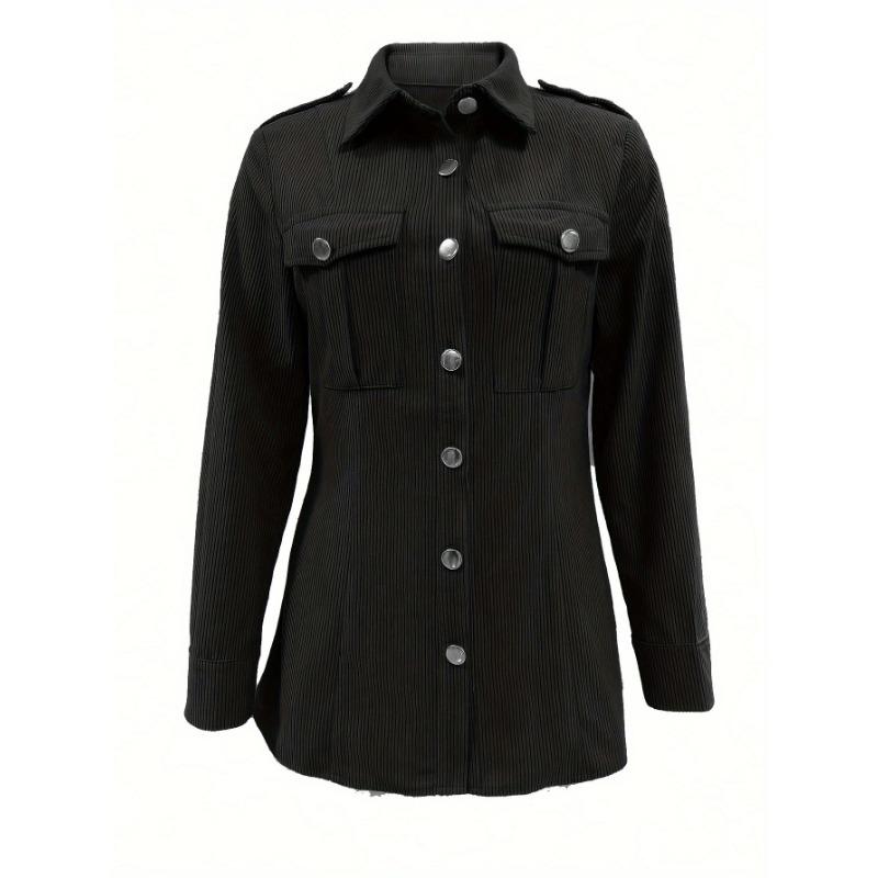 [Chic Long Sleeve] Elegant Light Blue Corduroy Jacket for Women | Polyester | Machine Washable | Fall/Winter