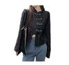 L-Stoppastow Chinese-Style Blouse, Spring/Summer, Women's, Long Sleeve, Chinese Button Shirt Blouse, Cheongsam Shirt, Short Top, Cute, Black