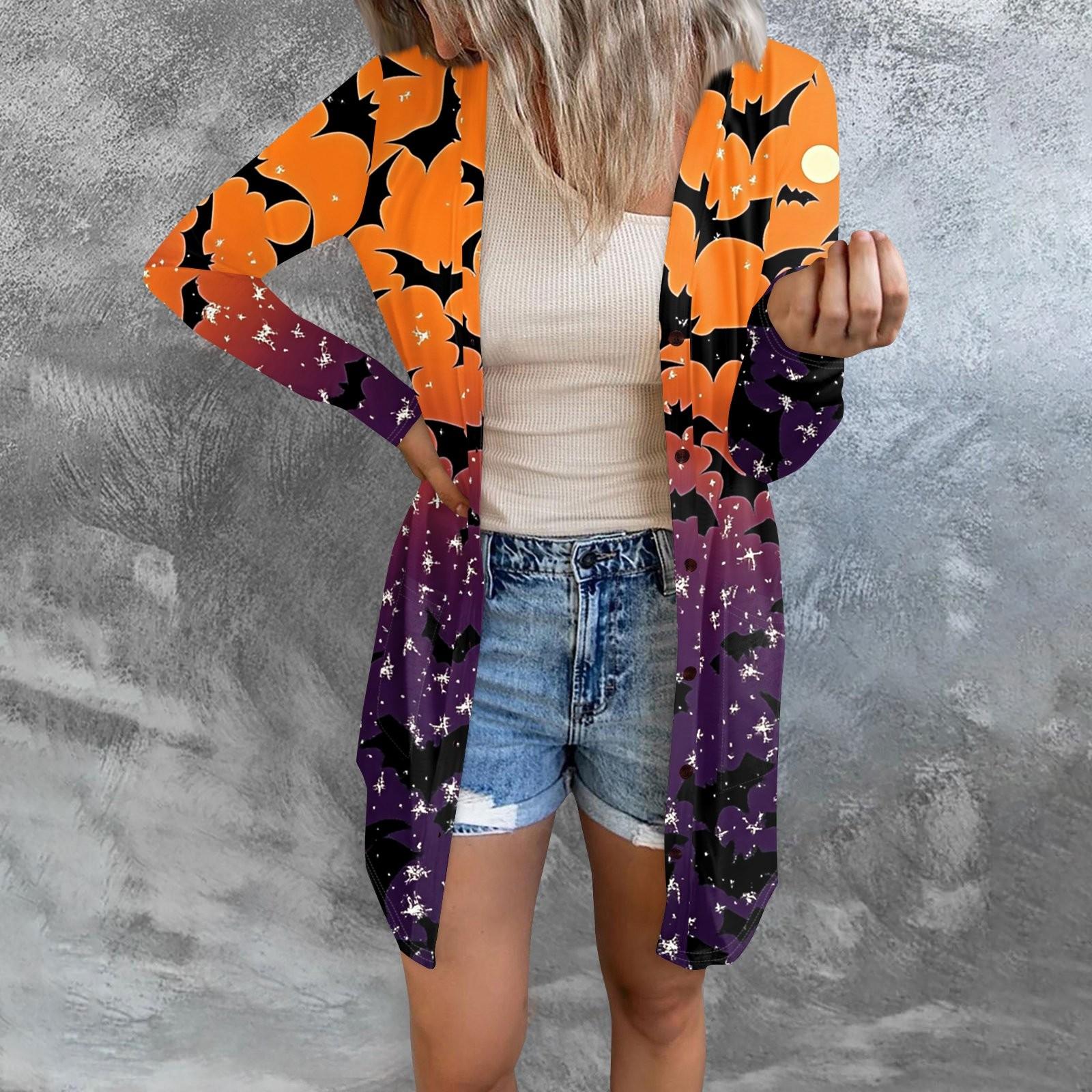 

Женский повседневный кардиган, топ с длинными рукавами и карманами с принтом на Хэллоуин M