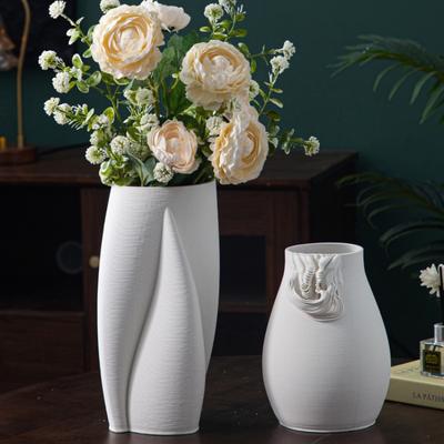 Tredimensionell Keramisk Vas Vit Geometrisk Cirkel Rand Blommig Vas Keramisk Hantverk Blomsterarrangemang Tillbehör
