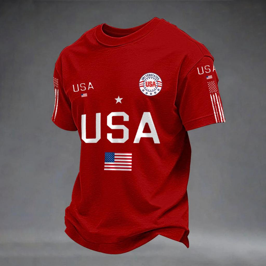 USA Anniversary Men's Casual Letter Print Short-Sleeve T-Shirt