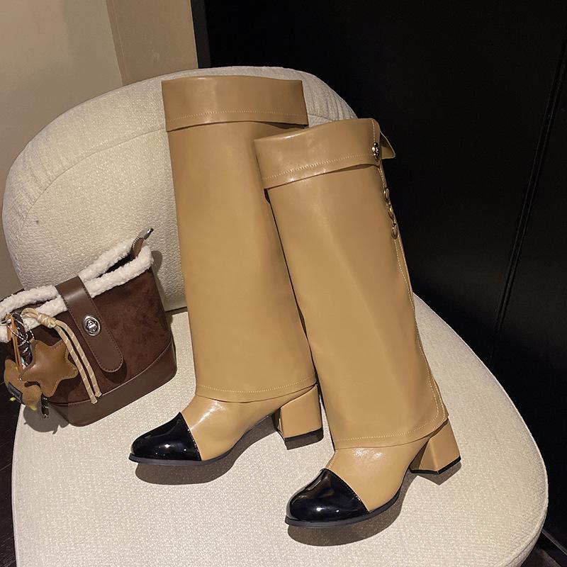 New autumn and winter big tube circumference knight boots long boots women but trousers knee boots French retro small fragrance