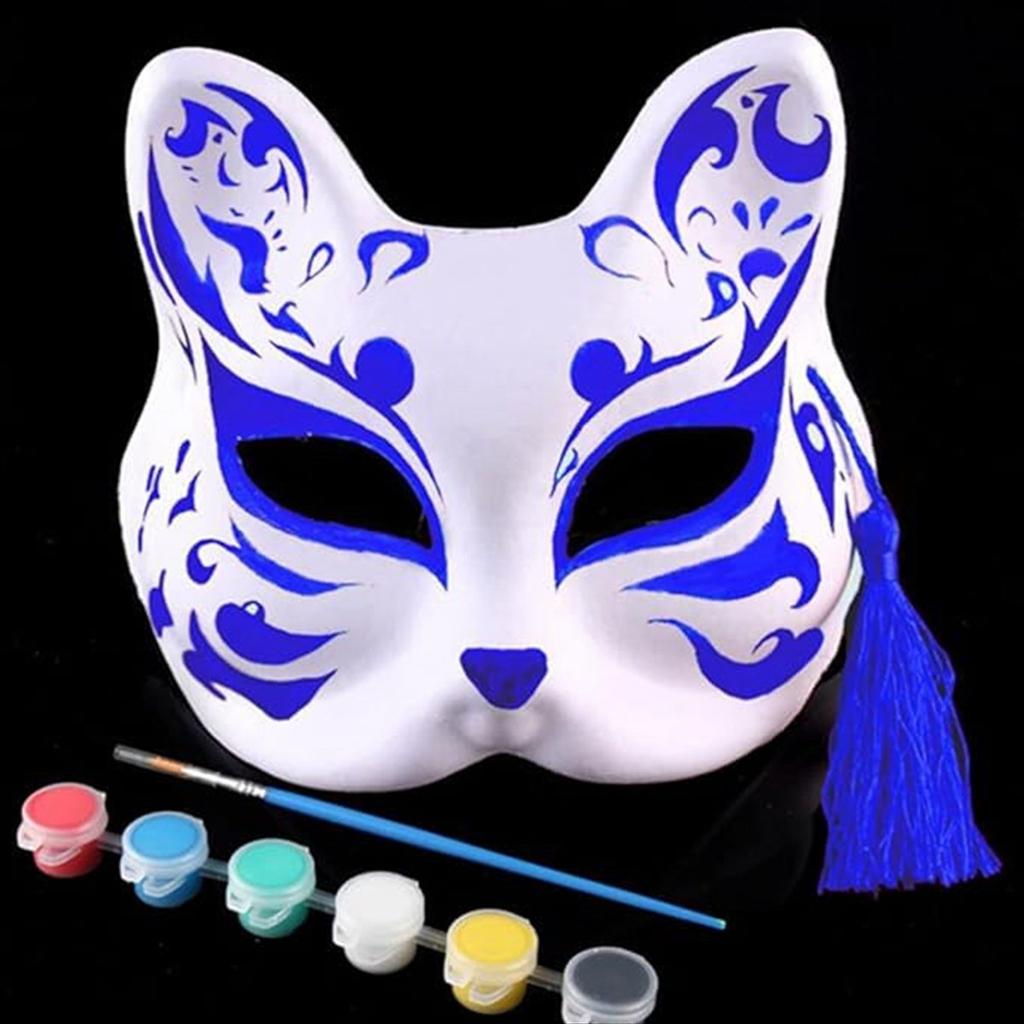 BHBL 15pcs DIY White Paper Cat Masks with Acrylic Paints - Hand-Painted Personalized Masks for Dance Parties,Celebrations