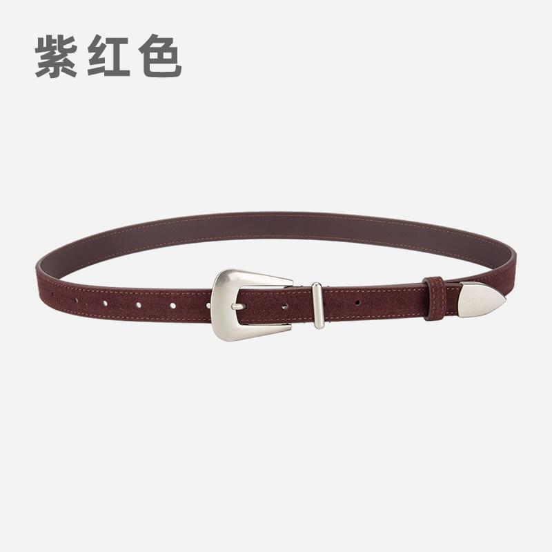 Ladies Belt Silver Needle Buckle Frosted Velvet Retro Jeans Decorative Premium Leather Belt Women