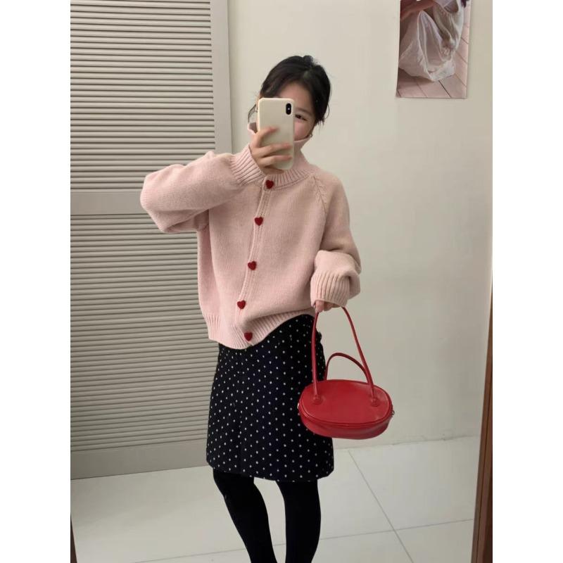Spring new love buckle design sense knitted cardigan loose soft waxy temperament sweater jacket women