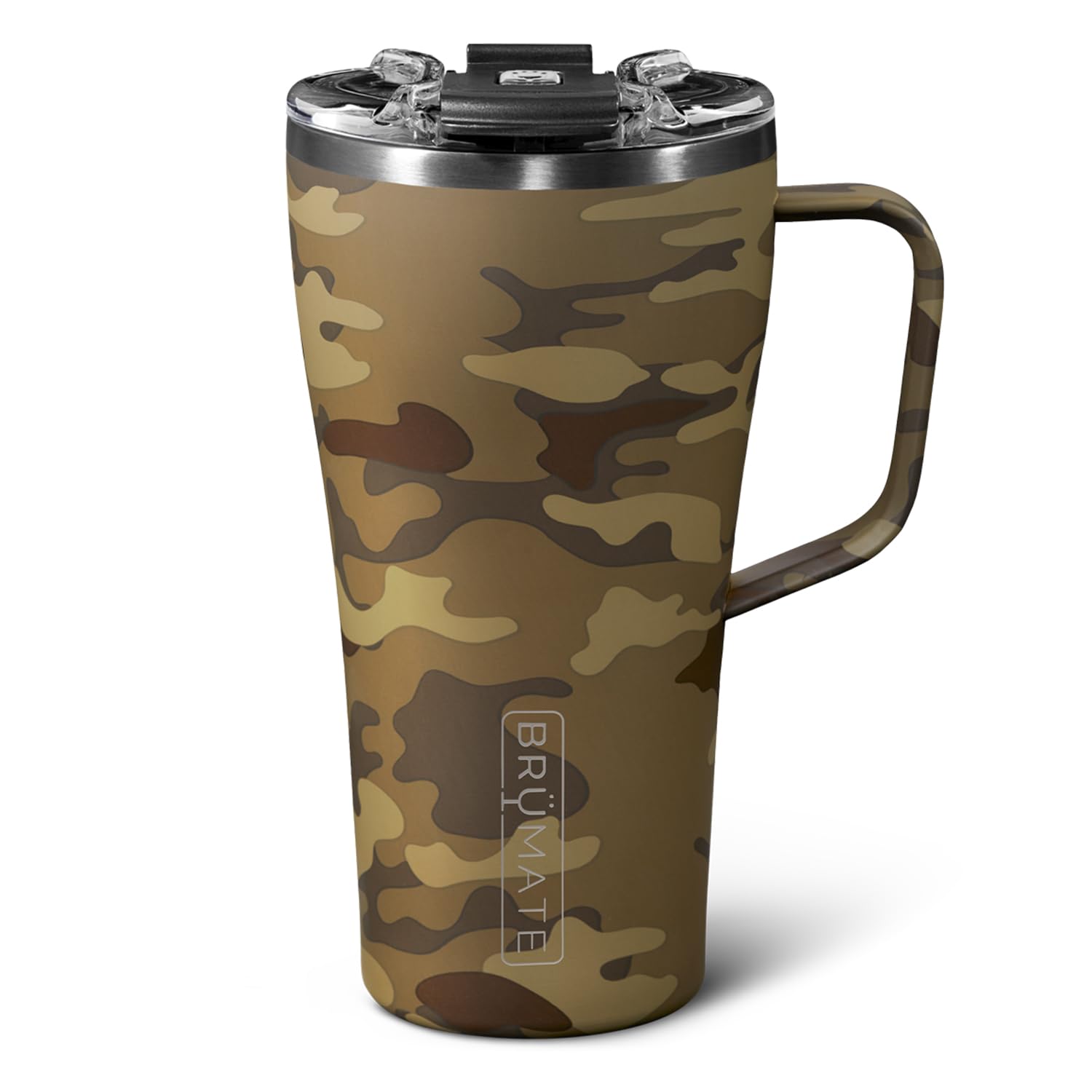 

BrüMate Toddy Vacuum Insulated Tumbler with Lid, 510ml, Camouflage Print. Stainless steel vacuum insulation keeps drinks hot or cold for hours.