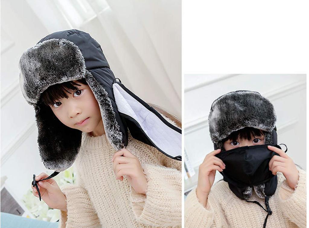 Winter Pilot Cap with Ear Winter Hat for Boys and Windproof and Ski Winter Outdoor Black Kids' Flaps, Girls, Warm, Cap, Sports, Warmth,