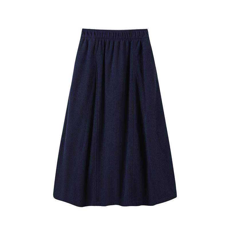 Women's High-Waisted Knit A-Line Midi Skirt, Spring/Autumn, Petite Pumpkin Umbrella Style