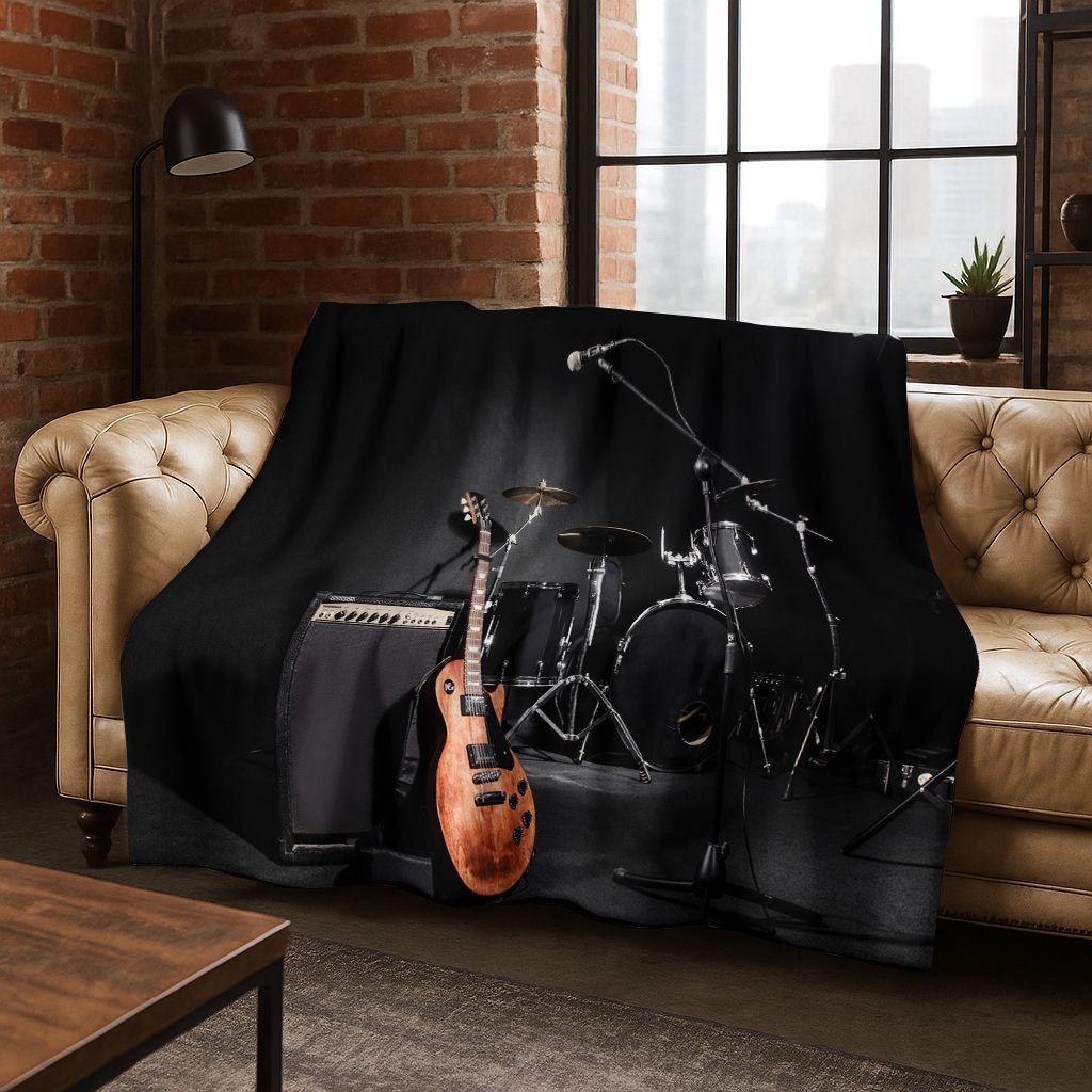 Fashion Fender Logo Guitar Music Instruments Art Flannel Blanket,Cozy Soft Throw Blanket for Home Bedroom Bed Sofa Cover Gift