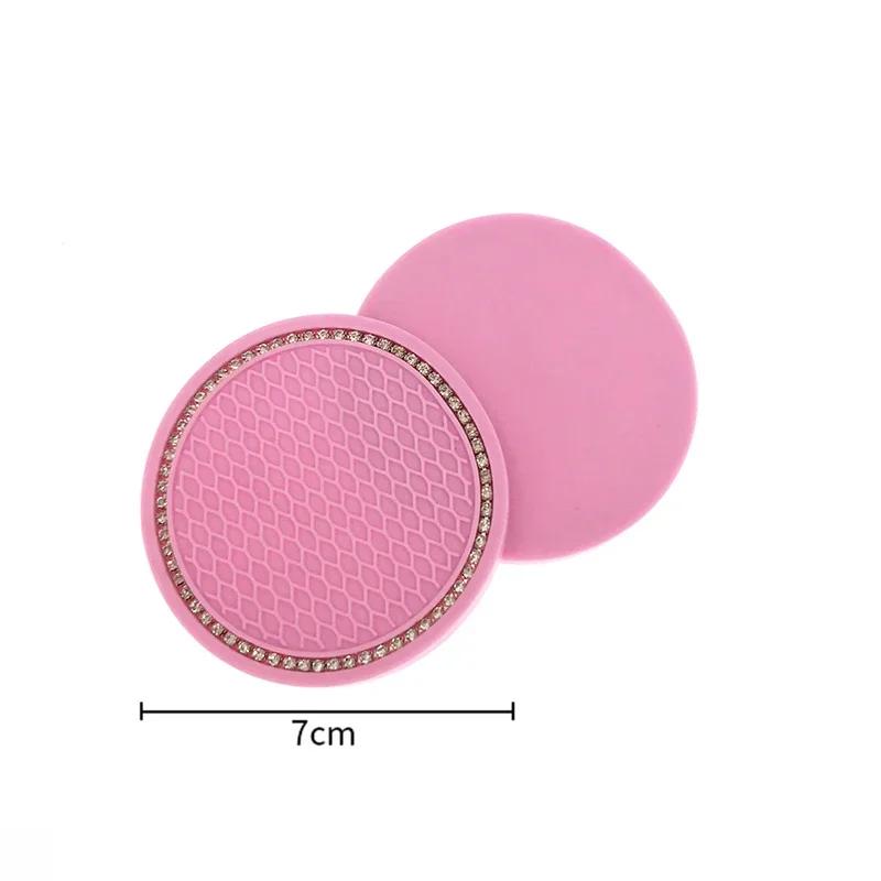 2pcs Non-slip Car Water Cup Pad Diamond Rhinestone Rubber Mat for Bottle Holder Coaster Auto Interior Anti-skid Cup Holders 7cm