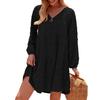 Women's Mini Dress Long Sleeve Swiss Dot Dress V Neck Zipper Casual Pleated Flared A Line Swing Dress