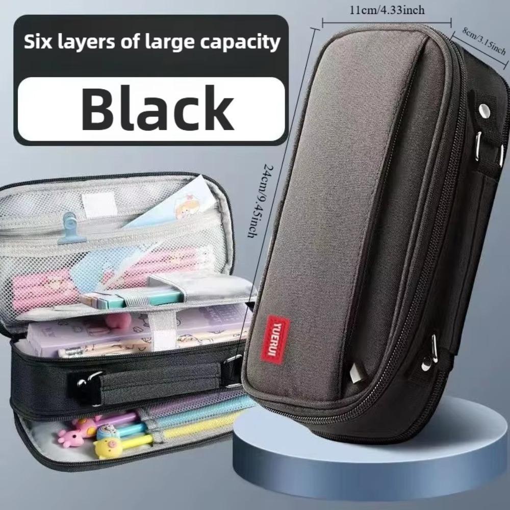 

Многослойный пенал с перегородками, большой вместимости, сумка для ручек, высококачественная сумка для канцелярских принадлежностей чёрный