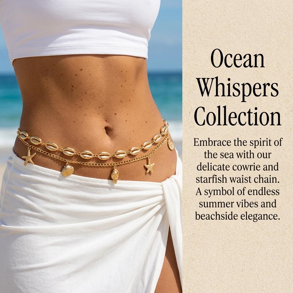 Elegant Gold Color Shell Waist Chain for Women Mermaidcore Festival Layered Chain Summer Beach Vacation Party Jewelry Gift
