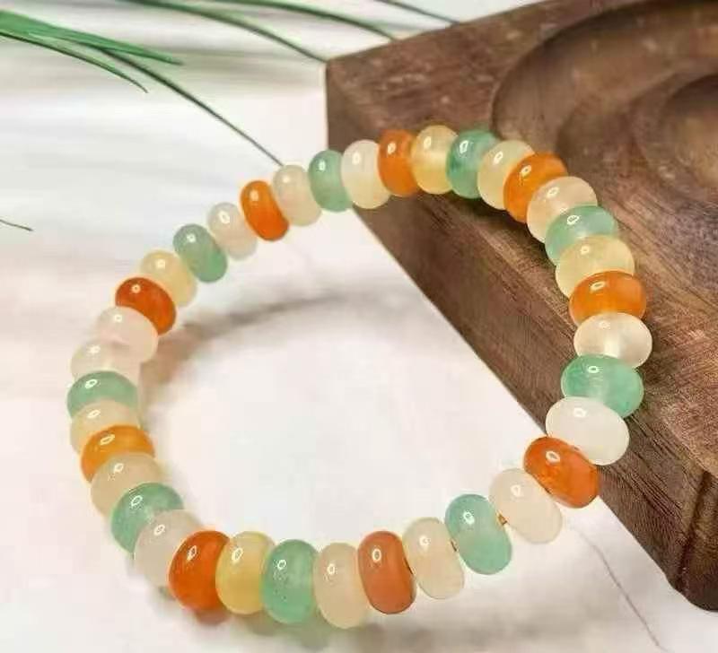 Colorful Candy Stacked Bead Bracelet with Natural Golden Silk Jade