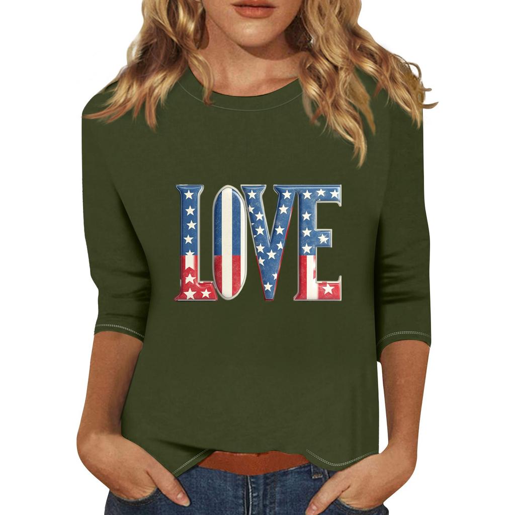 Women's Print Round Neck Top With Three Quarter Sleeves T-Shirt Three Quarter Sleeves T-Shirt