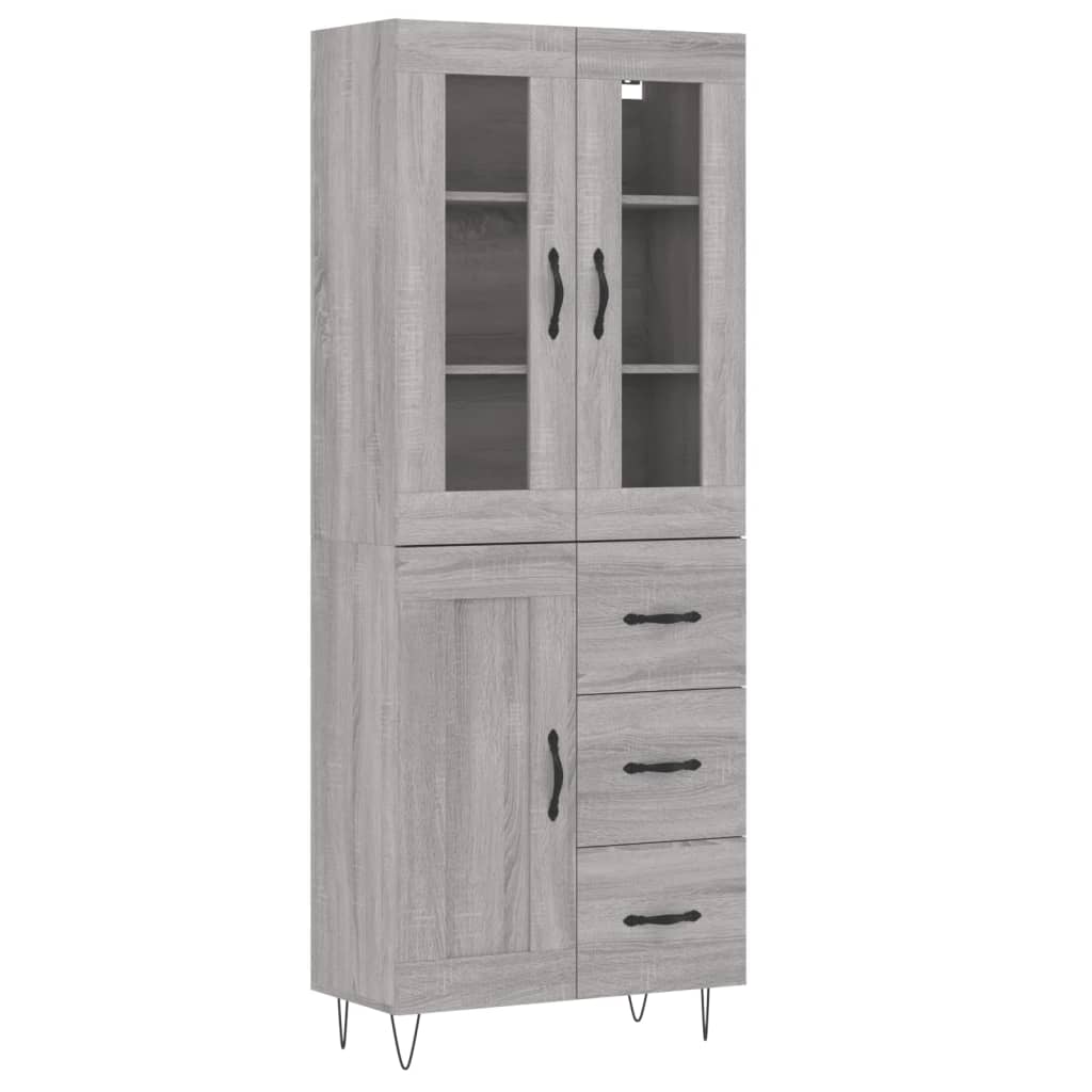 Vidaxl Witrynka Szary Dąb Sonoma 69,5X34X180Cm Materiał Drewnopochodny