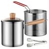 Wood Handle Deep Fryer Pot Strainer Basket Milk Warmer Pot Stainless Steel Frying Pan  French Fries