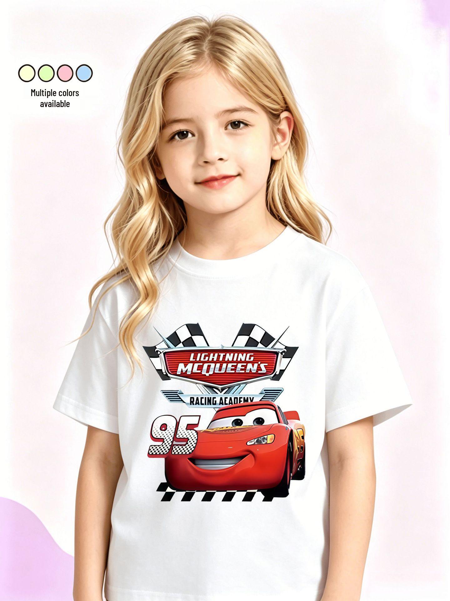 Lightning McQueen No. 95 Unisex Kids  Cotton T-Shirt – Summer Short-Sleeve 130 cm