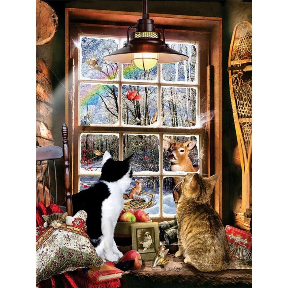 ציור יהלומים תרגיל מלא חג המולד חתול עגול ציור יהלומים בעבודת יד סוס בעלי חיים Diy יהלומי פסיפס ציור בית קישוט