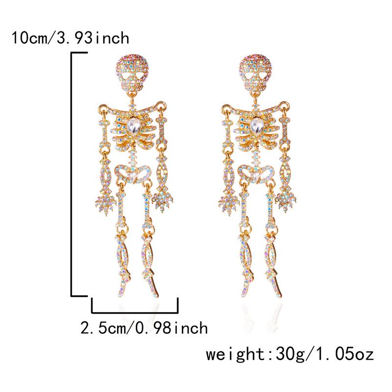 Luxury Full Rhinestone Halloween Skeleton Earring for Women Retro Exaggerated Punk Skull Dangle Earrings Festival Party Jewelry